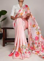 Sattin Silk Peach Party Wear Printed Saree